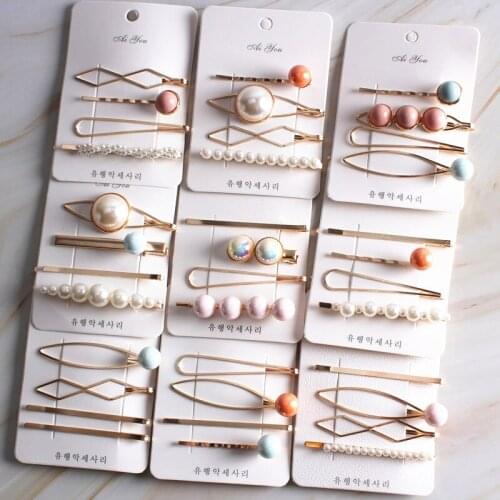 Pearl Combination Hair Clip Gold Word Clip Bangs Clip Adult Clip Set Bride Hair Accessories Pearl Hair Head Accessories