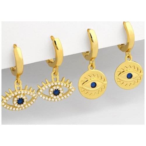 Evil eye multicolor Brass micro pave cz zircon cubic zirconia Hoop Earrings copper gold plated crystal women studs ef234