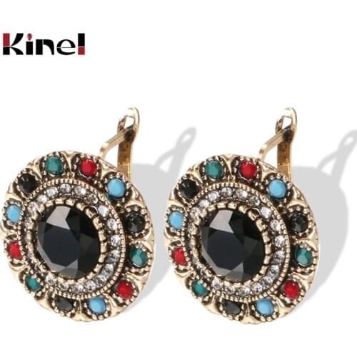 Kinel Hot Boho Antique Gold Color Earrings For Women Vintage Ethnic Bride Wedding Jewelry Party Gift Accessories