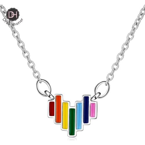 Dreamhonor Women Fashion Colorful Rainbow Heart Pendant Chain Necklaces 2021 NEW Choker Necklaces Jewelry