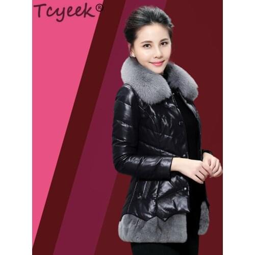 Tcyeek Natural Sheepskin Coat Female Winter Genuine Leather Women Real Fox Fur Collar Short Down Coats Warm Outwear 2020 LWL1206