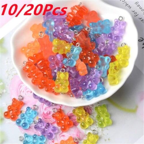 10pcs 16*10mm Candy Bear Charms Resin Cabochons Glitter Gummy Candy Necklace Keychain Pendant DIY Handmade Making Accessories
