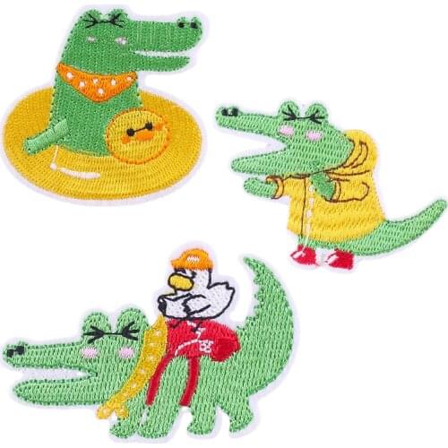 100pcs/lot Embroidery Patch Cartoon Crocodile Clothing Decoration Sewing Accessories Craft Diy Iron Heat Transfer Applique