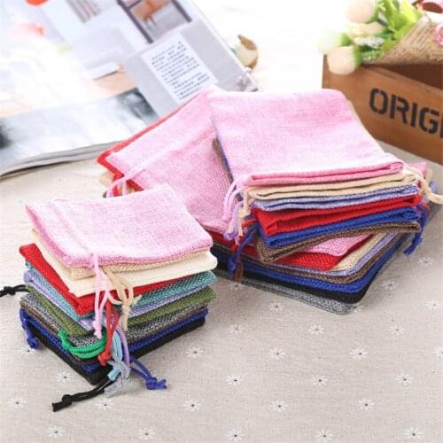 1000pcs/lot Linen Drawstring Pouch Jewelry Bag Logo Printed Jute Pouch Christmas/Wedding Party Candy Gift Gunny Packaging Bag