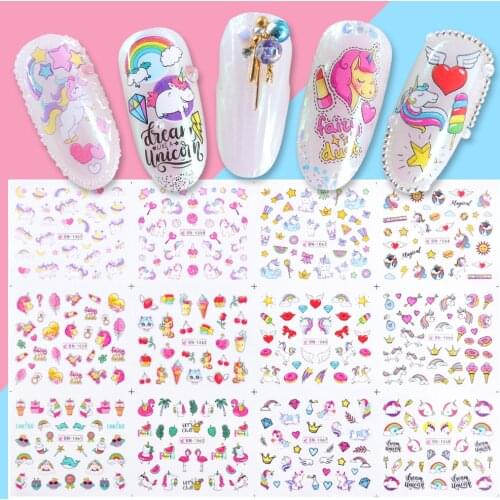 12 Designs Cute Rainbow Sliders for Nails Watermark Sticker Wings Lovely Nail Art Decorations Manicure Tattoo LABN1057-1068