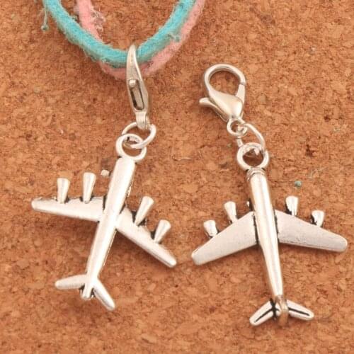 19PCS zinc alloy Airplane Jet Plane Clasp European Lobster Trigger Clip On Charm Beads C1626 41.1x21.3mm