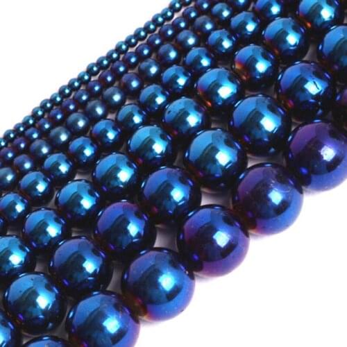 2-12mm Round Metallic Coated Blue Hematite Stone Beads For Jewelry Making Beads 15'' Needlework Healing DIY Beads Trinket