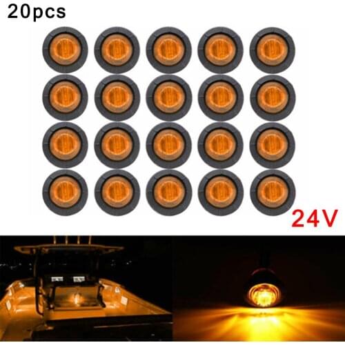 20pcs 3/4 Inch Universal Round LED Lights Side Clearance Marker Lamps 24V Replacement For Car Truck Trailer
