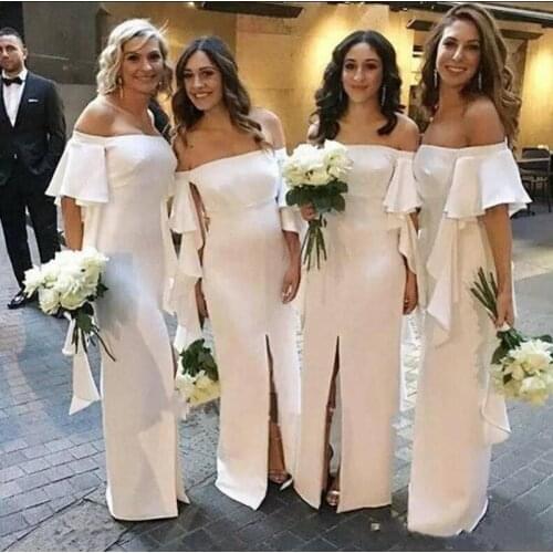 2020 Ivory Bridesmaid Dresses Off Shoulder Sexy Simple Floor Length Wedding Bridesmaids Gowns Maid of Honor Dress