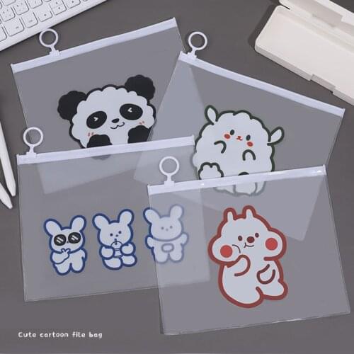 3 Pcs Cute Cartoon File Bag Transparent Travel Cosmetic Bag Pencil Case Storage Pouch Cute Pen Case Learning Office Supplies