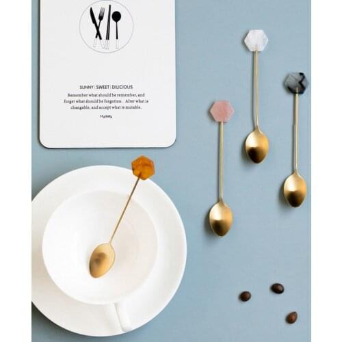 304 Stainless Steel Spoon Small Coffee Stirring Spoon Simple Acrylic Gold-plated Geometric Shape Dessert Spoon