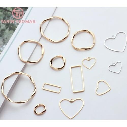6PCS 24K Gold Color Plated Brass Irregular Round Shaped Closed Rings for Jewelry Earring Making Finding Accessories