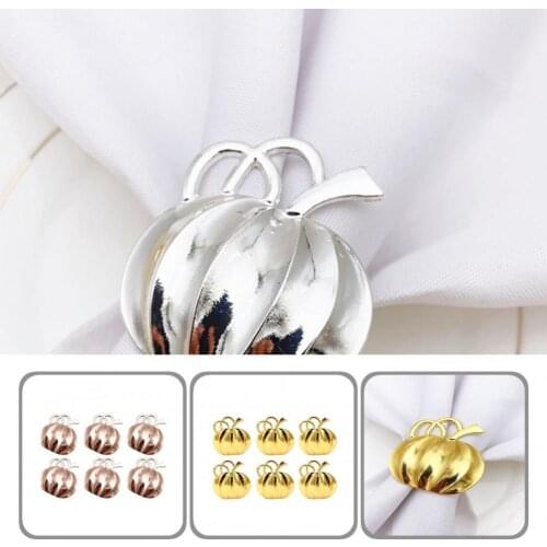 Portable 6Pcs Chic Luster Pumpkin Napkin Rings Small Serviette Buckle Creative for Halloween