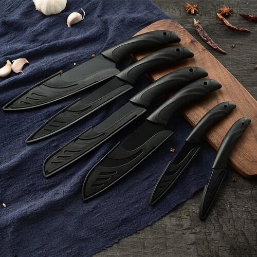 6Pcs/Set Black Kitchen Knife Stainless Steel Chef Cleaver Santoku Utility Paring Knife Meat Vegetables Slicing Sharp Chef Knives