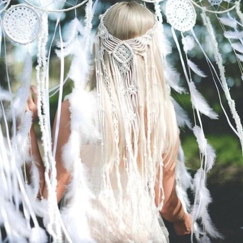 White Macrame veil boho headpiece hair piece engagement wedding cotton headband bridal shower hair accessory bridal tiara
