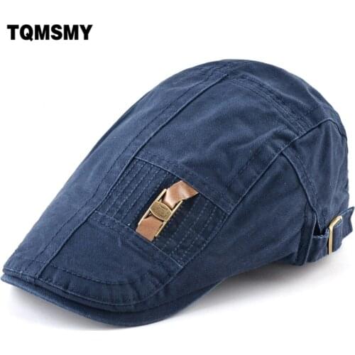 TQMSMY 100% Cotton Winter Beret Vintage British Solid Metal Label Beret Peaked Hats Adjustable Classic Cap Berets Men TMC137