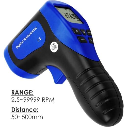 Non-Contact Handheld Digital Laser Tachometer Rotational Speed Measuring 2.5-99999 RPM Record (60 Data) Speedometer Tach Meter