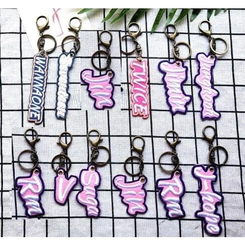 KPOP JUNGKOOK V JIMIN SUGA RM J-HOPE JIN Wanna One Twice Seventeen Embroidered Keychain Pendant Name Keyring Key Ring Chain
