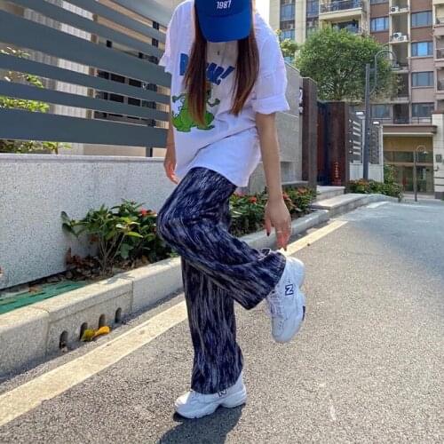 Tie Dye Elastic Wide Leg Pant Black Korean Fashion Fluid Trousers Summer Clothes For Women Plus Size Baggy Pants Chic Streetwear