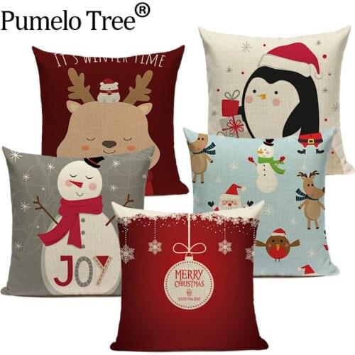Happy Christmas Throw Pillow Case Snowman Cushion Cover Santa Claus Red Christmas Merry Christmas Home Decoration Linen Cojines