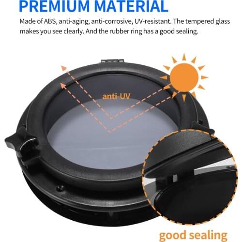 265mm/10.41inch Black Marine Boat RV Porthole Plastic Round Hatches Port Lights Window Boat Yacht Round Opening Portlight Window
