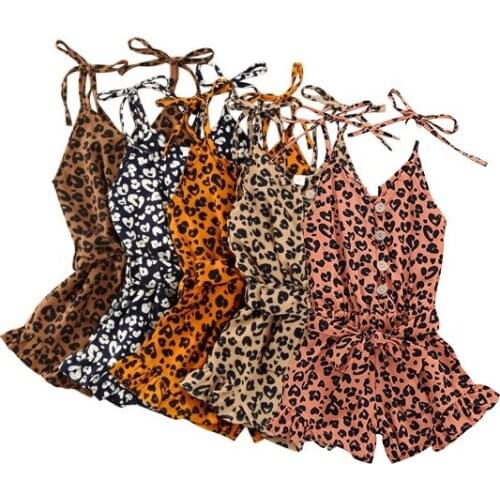 Baby Summer Clothing Infant Girls Shorts Children Personalized Leopard Print Jumpsuit Sleeveless Strap Trousers 1-6 Years