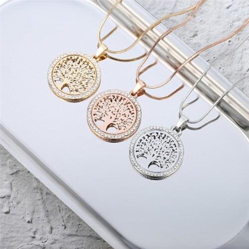 Tree of Life Crystal Round Pendant Necklace Gold Silver Color For Women Lover Charm Necklaces Elegant Fashion Jewelry Gifts