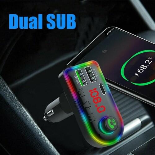 Auto Bluetooth FM Transmitter Type-C Dual USB Car Charger Wireless Audio Adapter 3.1A V5.0+EDR MP3 Music Player