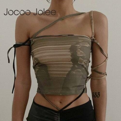 Jocoo Jolee Women Sexy Bandage Tanks Vintage Straped Sleeveless Cropped Tops y2k Cami Summer Casual Lace Up Backless Slim Tanks