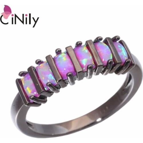 CiNily Created Pink Fire Opal Black Gold Color Wholesale Hot Sell Jewelry for Women Christmas Gift Ring Size 6-9 OJ9272