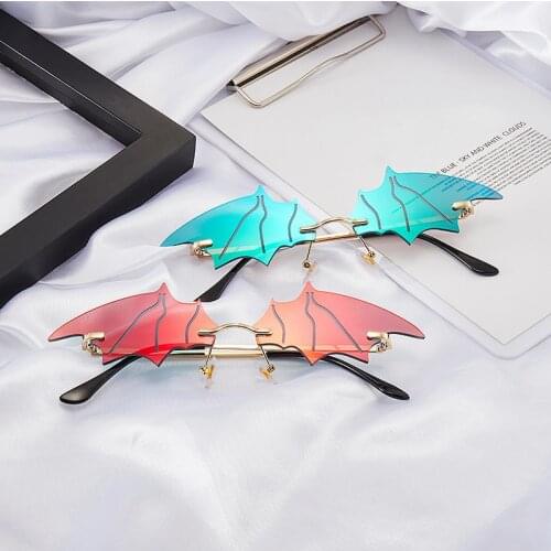 Fashion Sunglasses Women Men Rimless Vintage Bat Shape Sunglasses Eyewear Luxury Brand Trending Sunglasses for Women