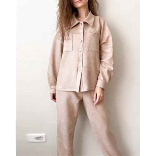 Fashion Womens Solid Shirts Long Pants Suits Single-Breasted Shirt Female Pants Two Piece Set Simple Casual 2021 Autumn Trendy