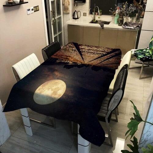 Moon Planet Print Rectangle Table Cover Square Earth Print Navy Tablecloth Home Textile Home Garden Kitchen Mariage Decoration