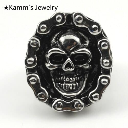 AMUMIU Bicycle Chain Skull Rings for Men Stanless Steel Rings Party Jewellery Fashion Wholesale KR157 US Size