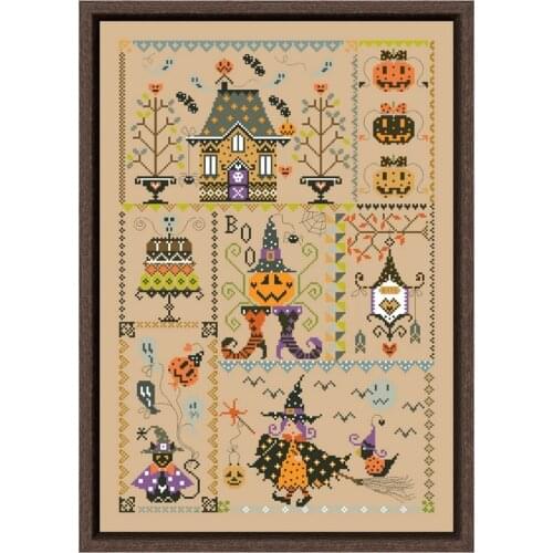 Halloween girl cross stitch kit simple cartoon design cotton silk thread 14ct 11ct linen flaxen canvas embroidery DIY needlework