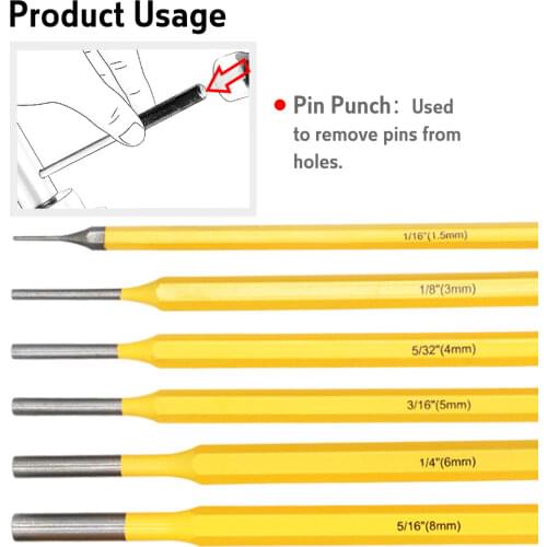 BRAKEMAN Pin Punch Set Chisel 6PC 1.5-8mm Leather Punch Tool Jewelry Watch Repair Carpenter Tools Wood Working Center Punch
