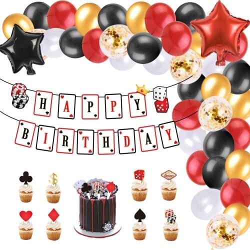 Las Vegas Casino Themed Birthday Party Decoration Set Playing Card Balloons Cake Topper Casino Happy Birthday backdrop Decor