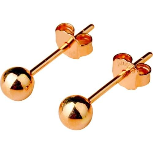 Real Pure 18k Rose White Yellow Gold Earrings Luck Smooth 5mm 3mm 4mm Round Ball Stud Earrings