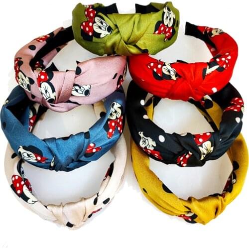 New Cartoon Mickey Knotted Print Headband Fashion Wide-brimmed Fabric Hairpin High-end Print Hair Accessories Female headband