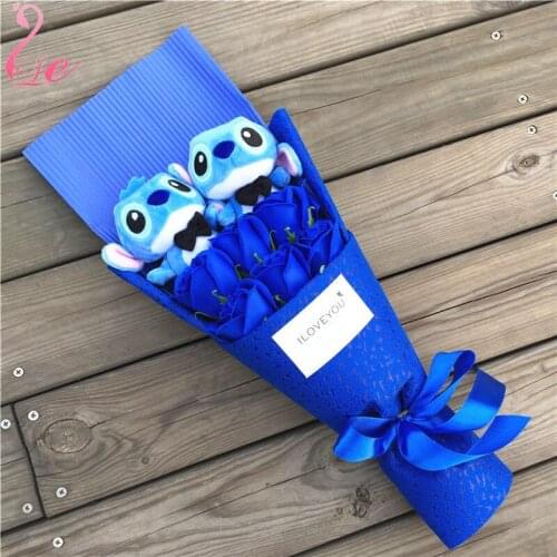 Disney Stitch Plush Toys Rose Bouquet Gift Box Cartoon Anime Lilo Stitch Soft Stuffed Dolls Bouquets Valentine Christmas Gifts