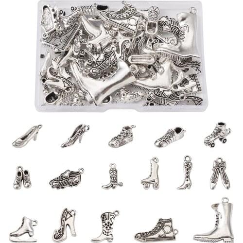 80Pcs/Box Tibetan Style Alloy Pendants Boot High-heeled Shoes Charms DIY Jewelry Making Necklace Bracelet Earrings Accessories