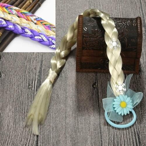 Handmade Blue Lace Snow Flower Elastic Hair Rope Band Long Braid Wig Ponytail Headbands Headpiece Girl Princess Hair Accessories