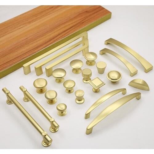 Modern Minimalist Furniture Cabinet Door Brass Handle Wardrobe Drawer Golden Copper Brushed Single-hole Handle Copper Color