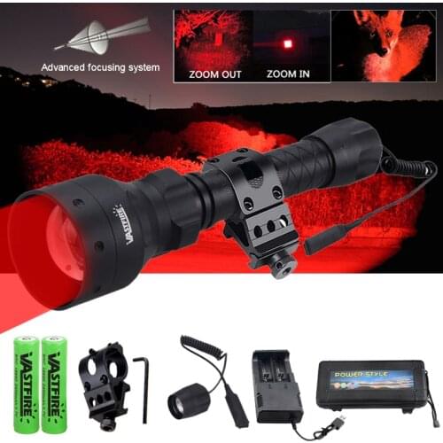 T50 Tactical Hunting Flashlight XP-E2 500 Yards 55mm Lens Zoomable Focus Red LED Airsoft Weapons Light Rifle Torch Remote switch