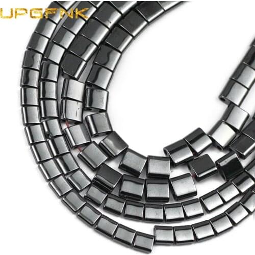 UPGFNK Square Natural Stone Double Hole Black Hematite Beads 5/6mm Loose Spacer Beads For Jewelry Making DIY Bracelet Necklace