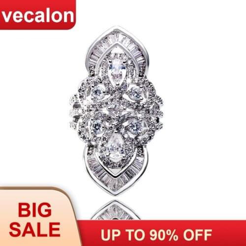 Vecalon Luxury Baroque Court Style Ring 925 Sterling Silver 5A Zircon Cz Engagement Wedding Band rings for women men Finger ring