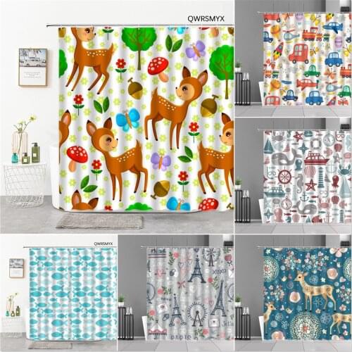 Cartoon Car Shower Curtains Aircraft Ship Color Fun Pattern Bath Curtain Children Room Bathroom Decor Cloth Screen Boy Gril Gift