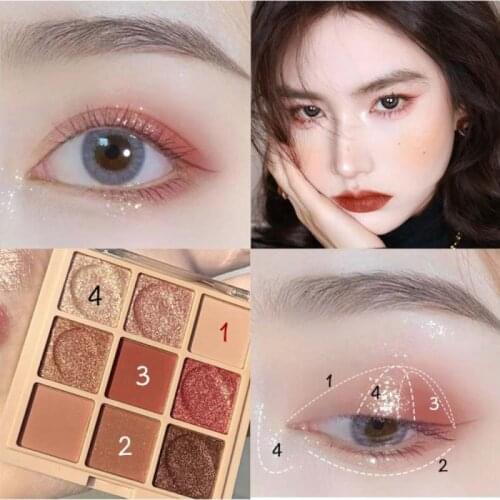 ROTO Women Charming Sparkle Eyeshadow Palette 9 Color Makeup Palette Matte Shimmer Nude Pigmented Glitter Eye Shadow Powder TSLM
