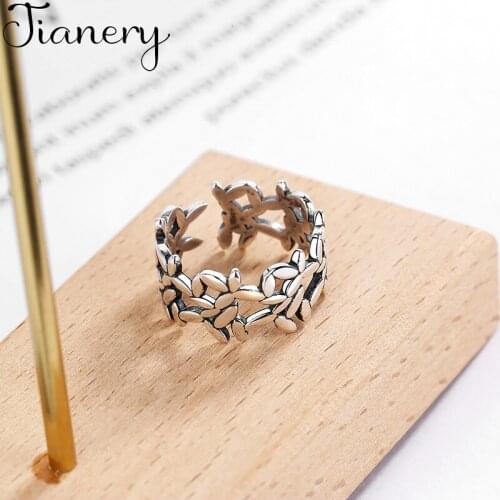 JIANERY Bohemian Vintage Silver Color Leaf Rings For Women Opening Antique Rings Jewelry Girls Gifts