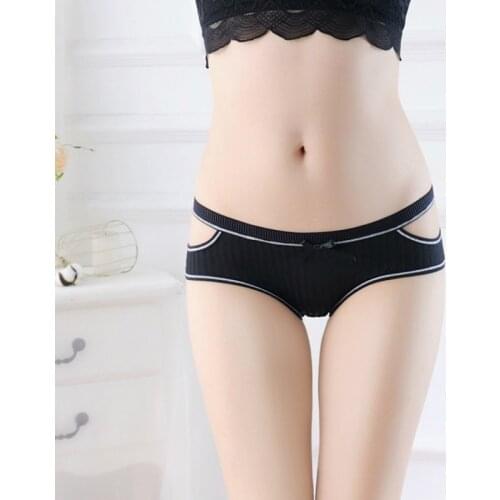 Japanese Threaded Underwear Women Fashion Sexy Striped Ice Silk Hollowed Briefs with Bow Soft 1/2/3pcs